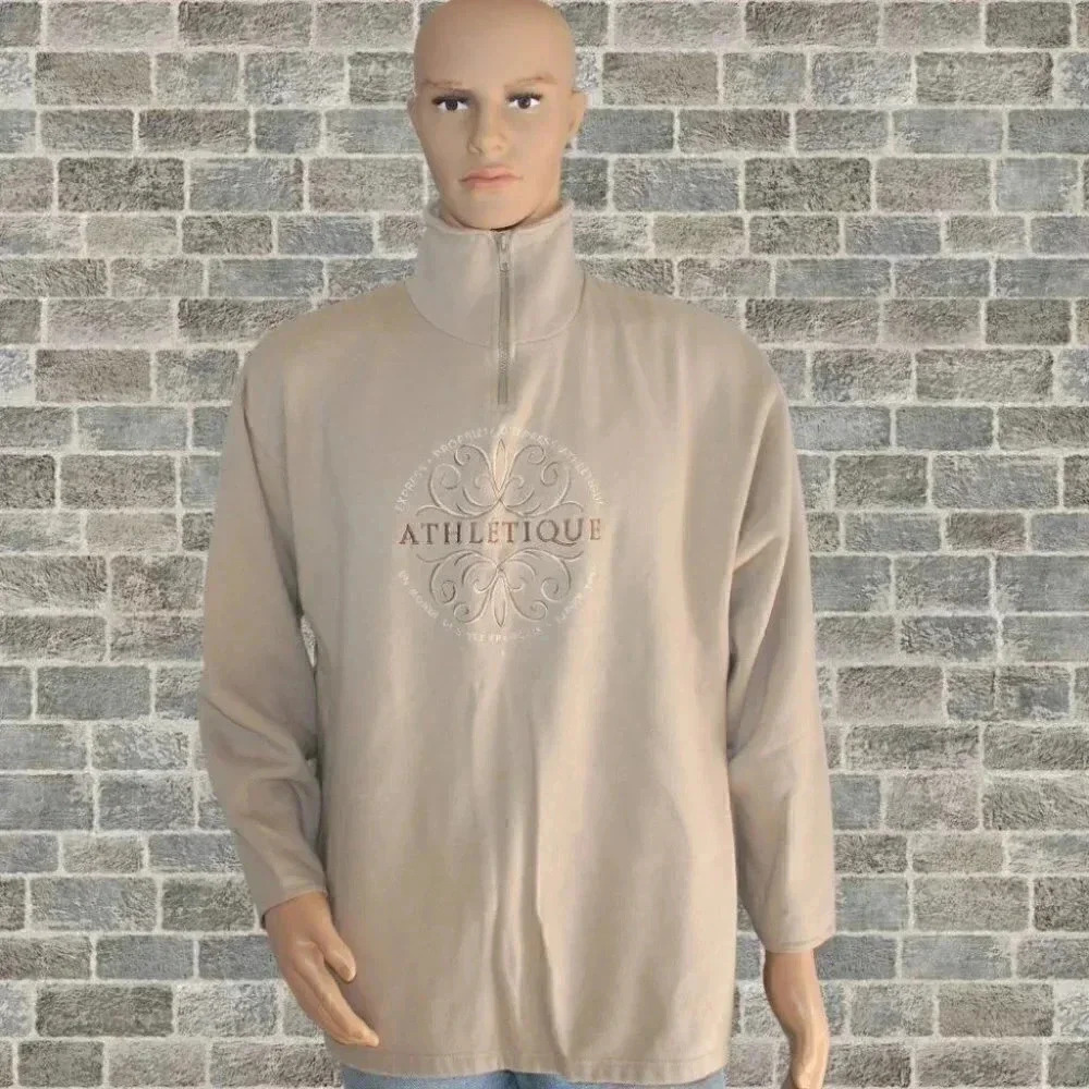 Express Athletique Men's Beige 1/4 Zip Vintage Sweater Jacket
